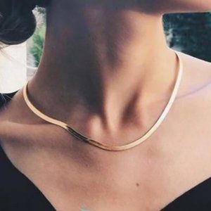 NEW 18K Gold Plated Flat Herringbone Necklace